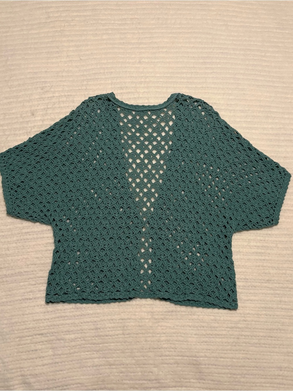 Vintage Open-Knit Teal Cropped Sweater